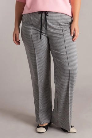 wide leg high waist geruite casual broek lichtgrijs