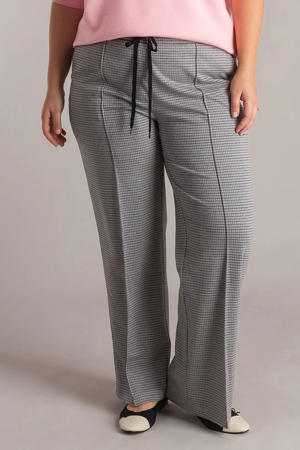 wide leg high waist geruite casual broek lichtgrijs