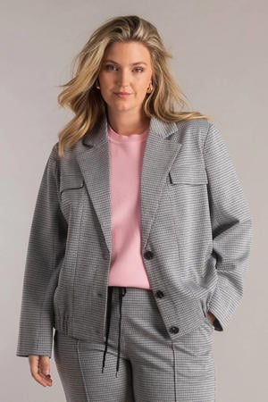 geruit cropped blazer lichtgrijs