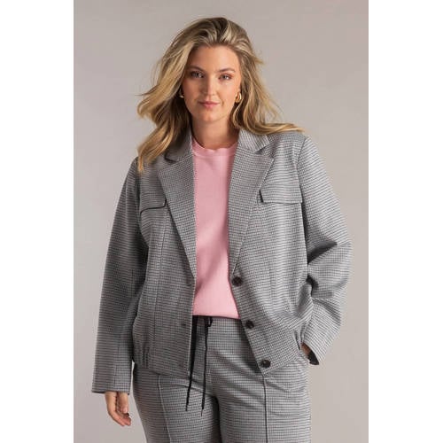 Yest Curve geruit cropped blazer lichtgrijs afbeelding