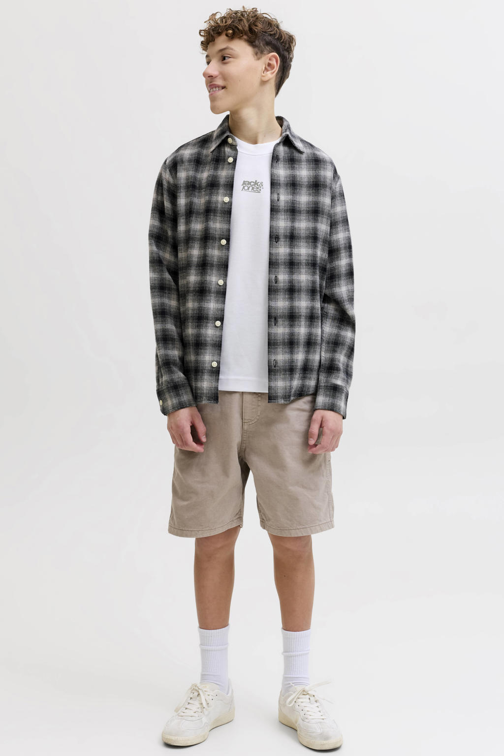 Witte jongens JACK & JONES JUNIOR T-shirt van polyester met backprint, korte mouwen en ronde hals