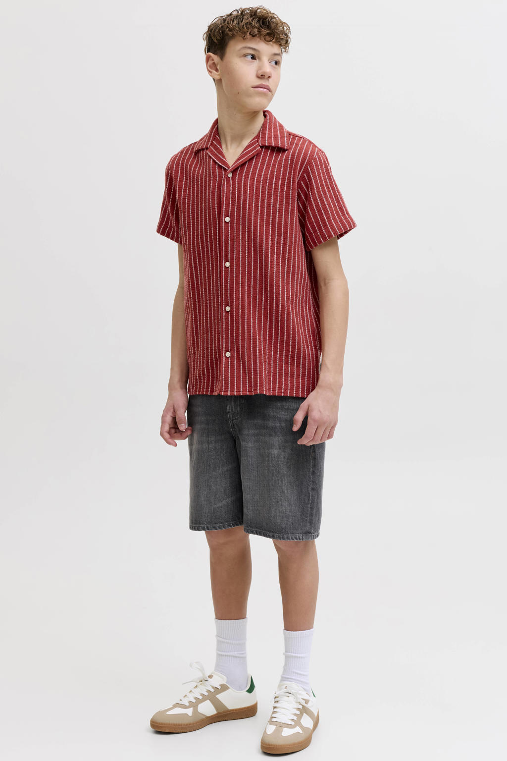 Grey denim jongens JACK & JONES JUNIOR short van denim met loose fit, rits- en knoopsluiting en effen