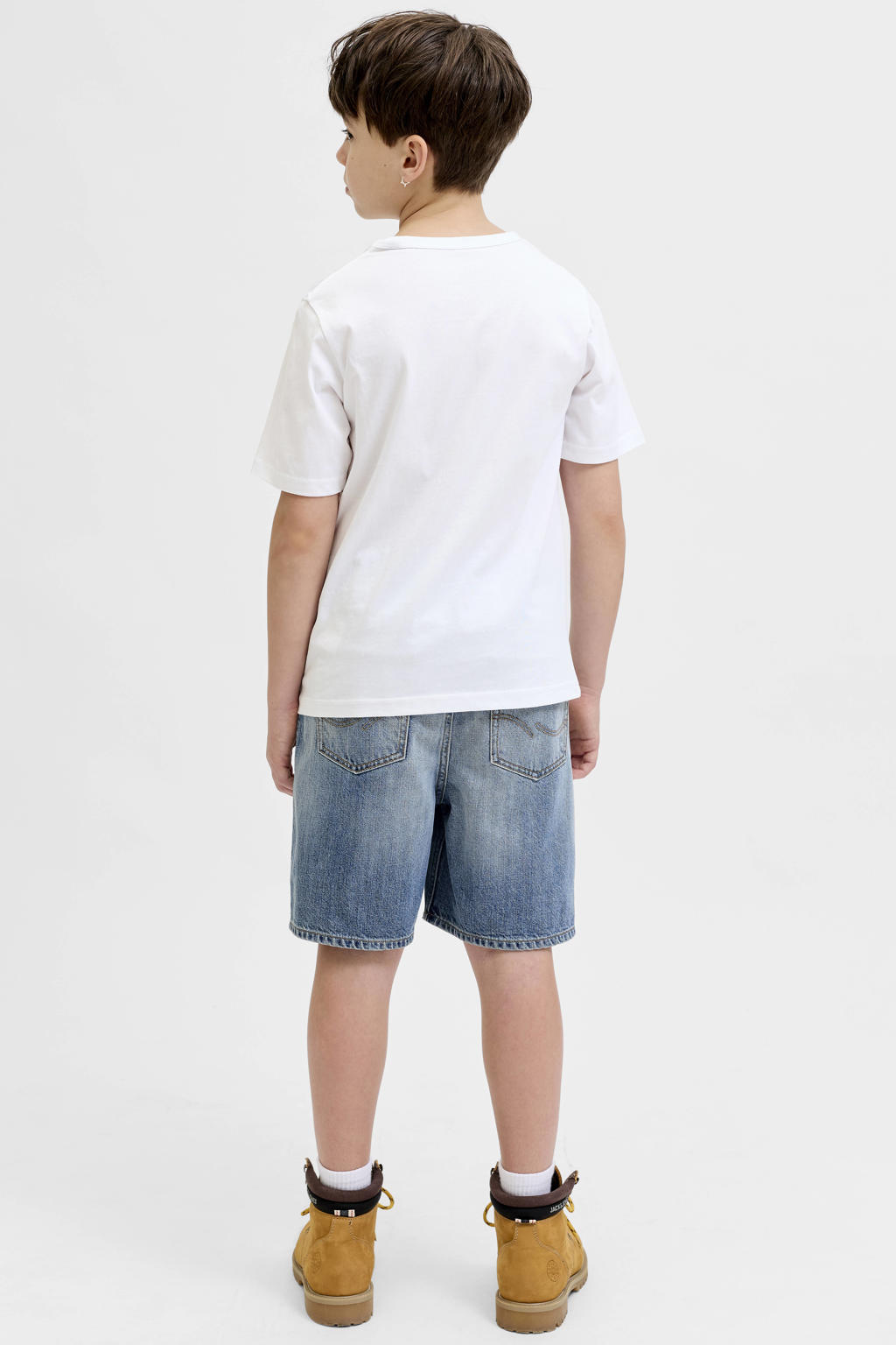 Witte jongens JACK & JONES JUNIOR T-shirt van katoen met printopdruk, korte mouwen en ronde hals