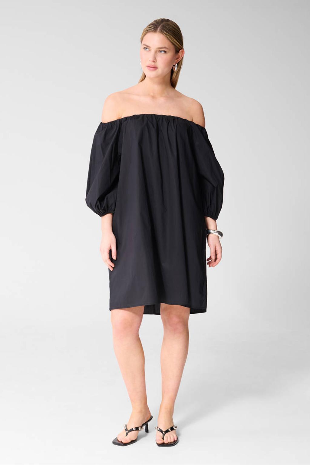 Zwarte dames Shoeby off shoulder jurk van katoen met half lange mouwen