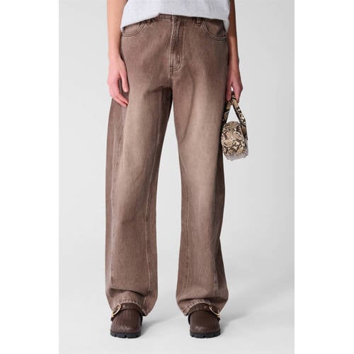 Shoeby high waist barrel jeans bruin afbeelding