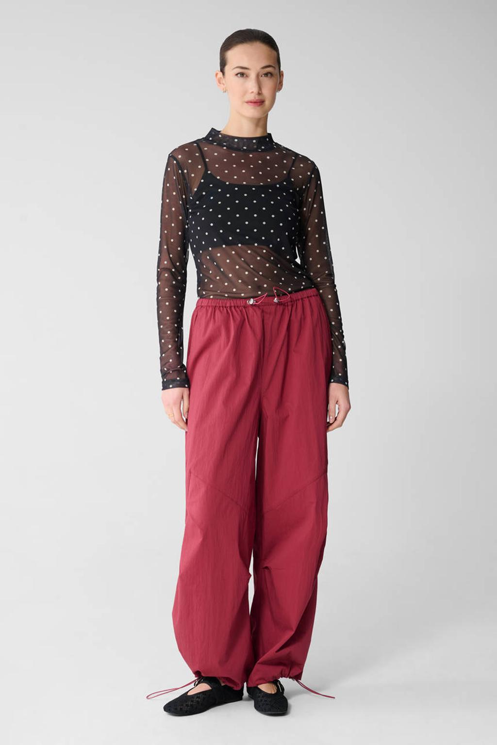 Zwarte dames Shoeby top van polyester met stippenprint, lange mouwen en mesh