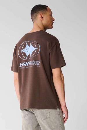 relaxed T-shirt met backprint donkerbruin