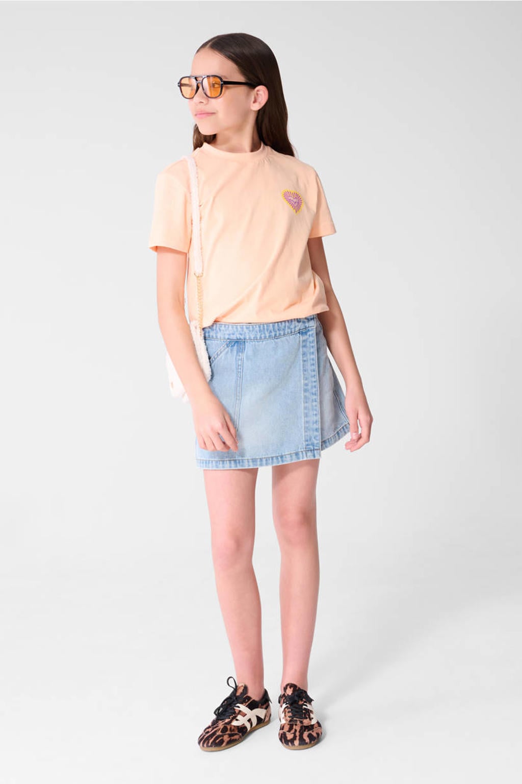 Oranje meisjes Shoeby T-shirt van katoen met effen, korte mouwen en ronde hals