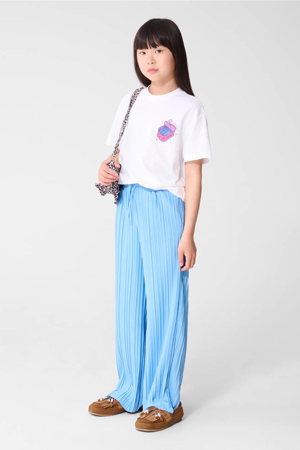 Witte meisjes Shoeby T-shirt van katoen met effen, korte mouwen en ronde hals
