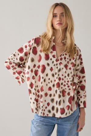 top met dierenprint ecru