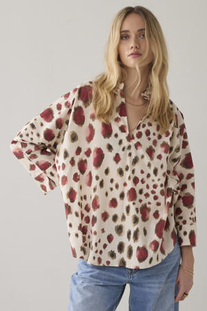 top met dierenprint ecru
