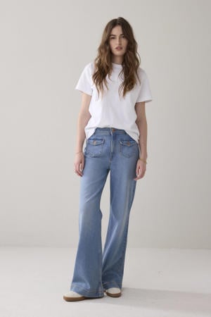 high waist bootcut jeans light blue denim