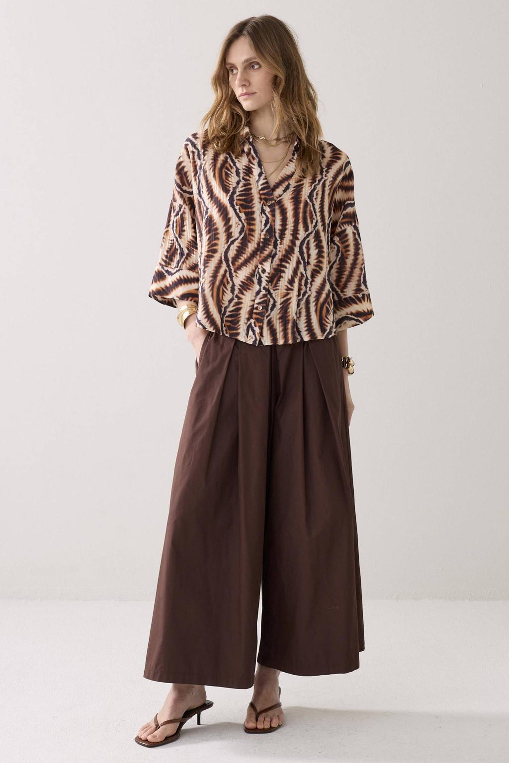 Multikleurige dames Summum blouse van viscose met driekwart mouwen, klassieke kraag en knoopsluiting