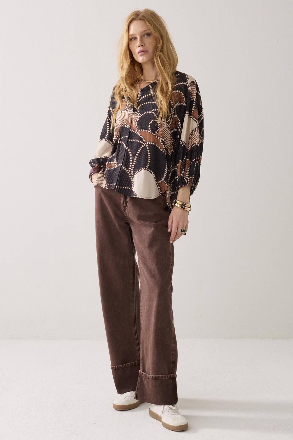 Multikleurige dames Summum blouse van viscose met driekwart mouwen, klassieke kraag en knoopsluiting