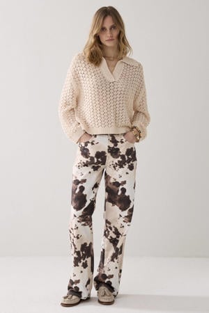 wide leg high waist broek met koeienprint multi