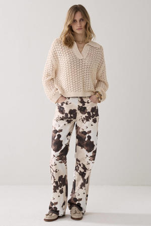 wide leg high waist broek met koeienprint multi