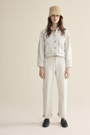 straight regular waist broek met krijtstreep ecru