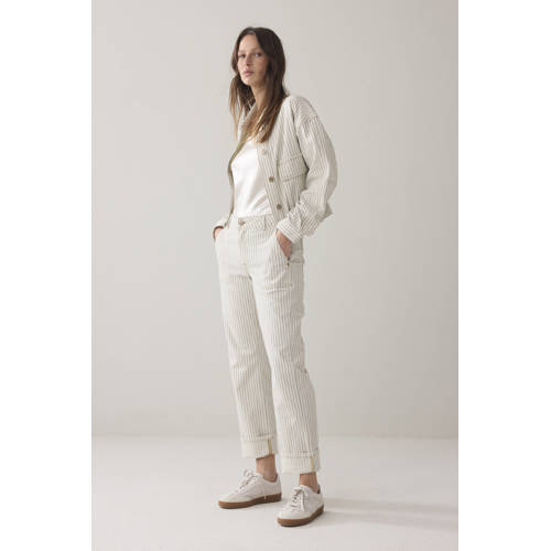 Summum straight regular waist broek met krijtstreep ecru afbeelding