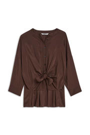 thumbnail: Bruine dames Summum blouse van viscose met effen, driekwart mouwen, klassieke kraag en knoopsluiting