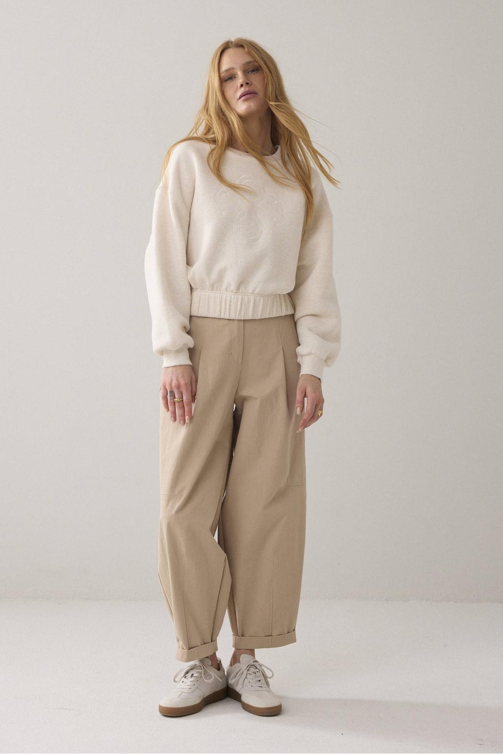 Ecru dames Summum sweater van katoen met effen, lange mouwen en ronde hals