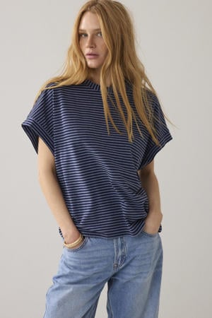 gestreepte T-shirt blauw met lurex