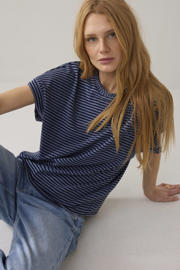 thumbnail: Summum gestreepte T-shirt blauw met lurex