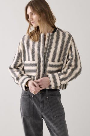 gestreepte reversible jas zwart