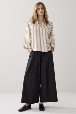 wide leg regular waist broek zwart