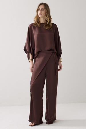 wide leg regular waist broek bruin