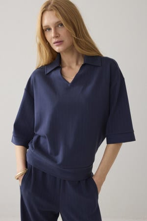 top met krijtstreep donkerblauw