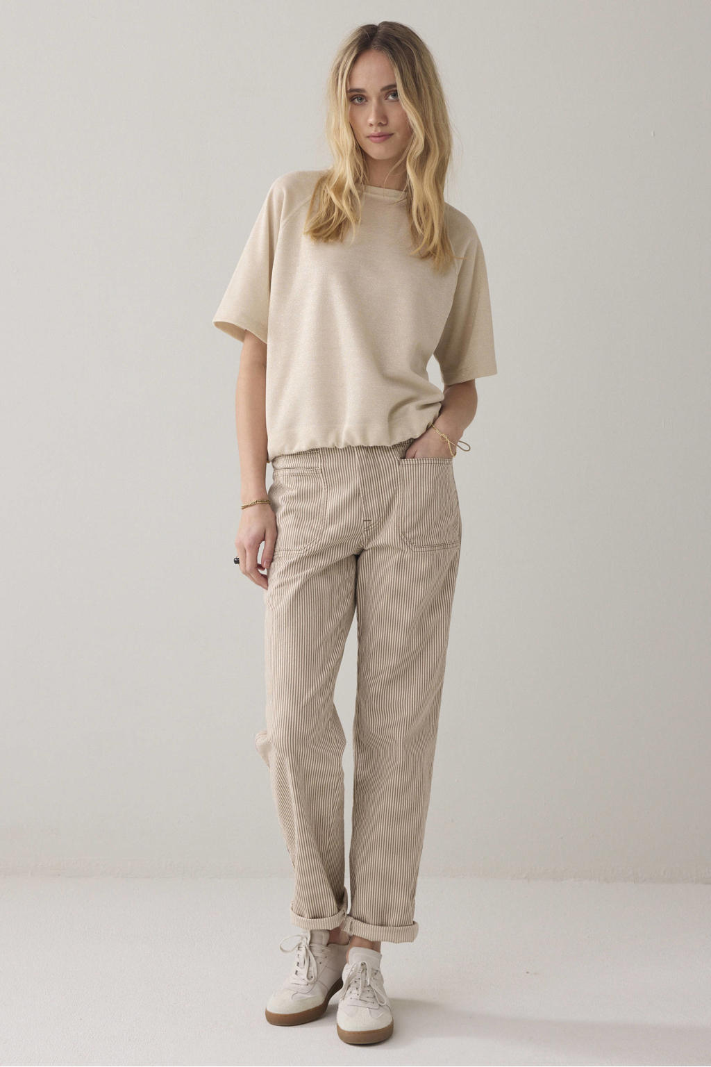 Antiek cremewit dames Summum top antiek wit van polyester met effen, korte mouwen en ronde hals