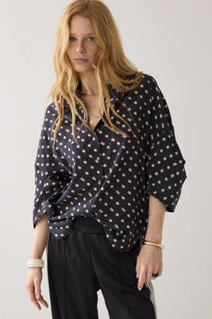 blouse met stippen zwart