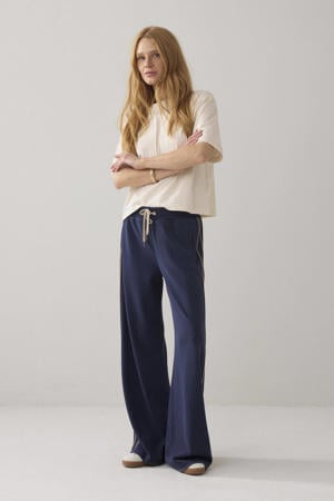 wide leg regular waist broek met krijtstreep donkerblauw