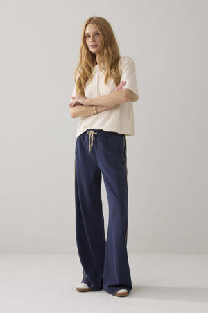 wide leg regular waist broek met krijtstreep donkerblauw