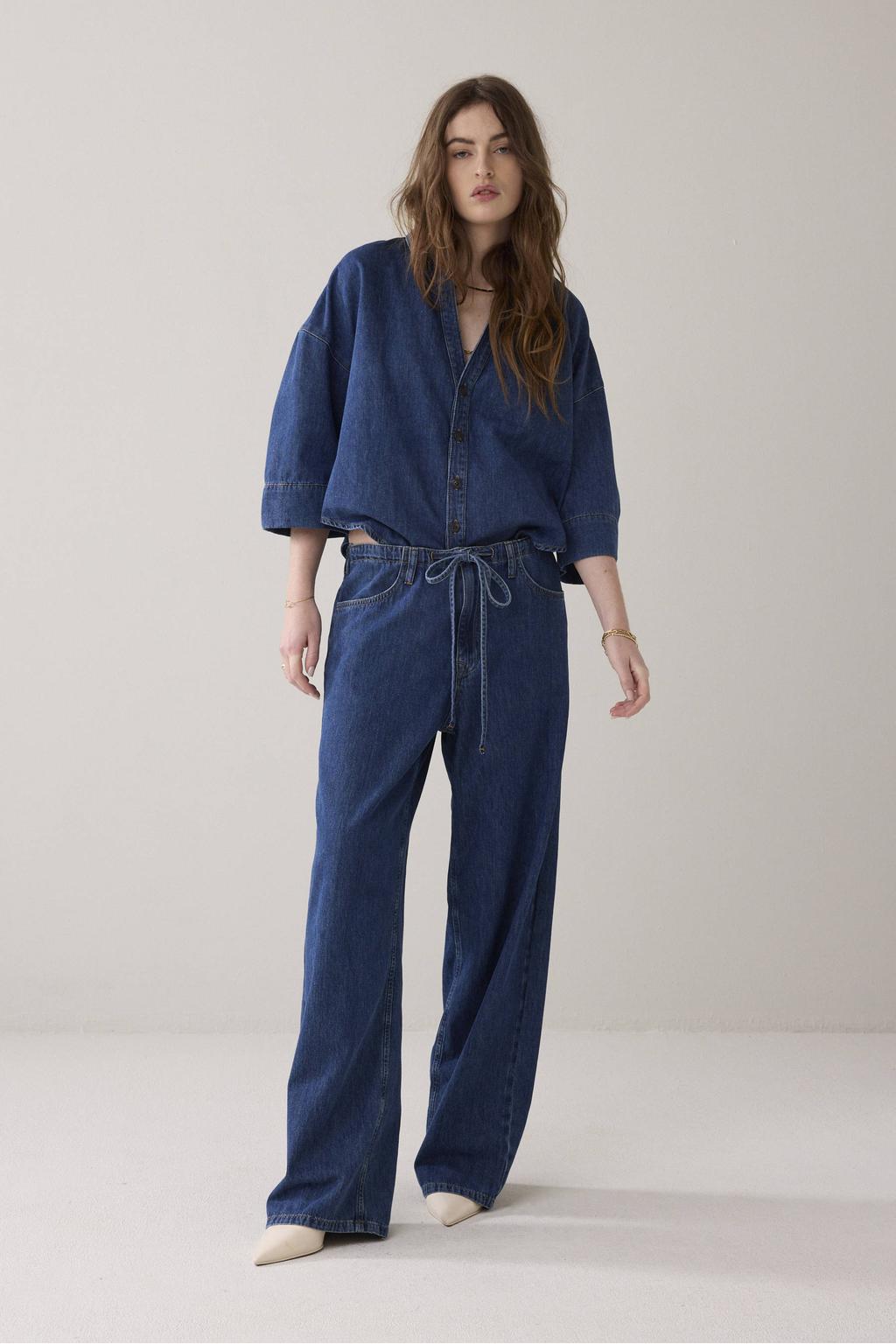 Dark blue denim dames Summum loose fit jeans dark blue van denim met effen