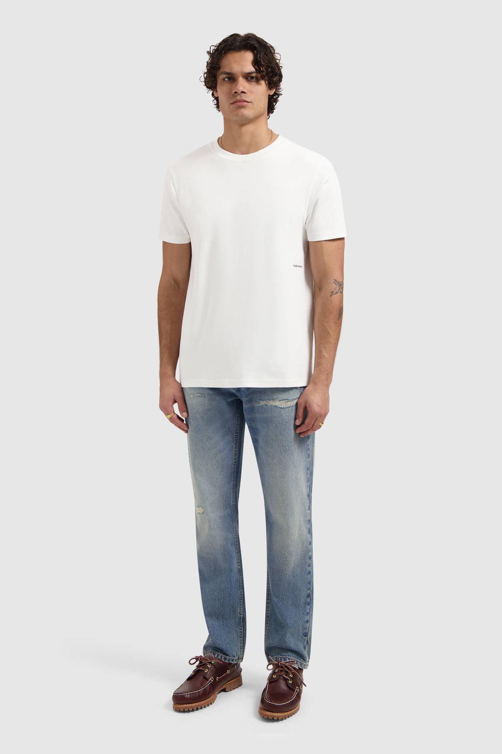 Ecru heren Pure Path regular T-shirt van katoen met effen, korte mouwen en ronde hals
