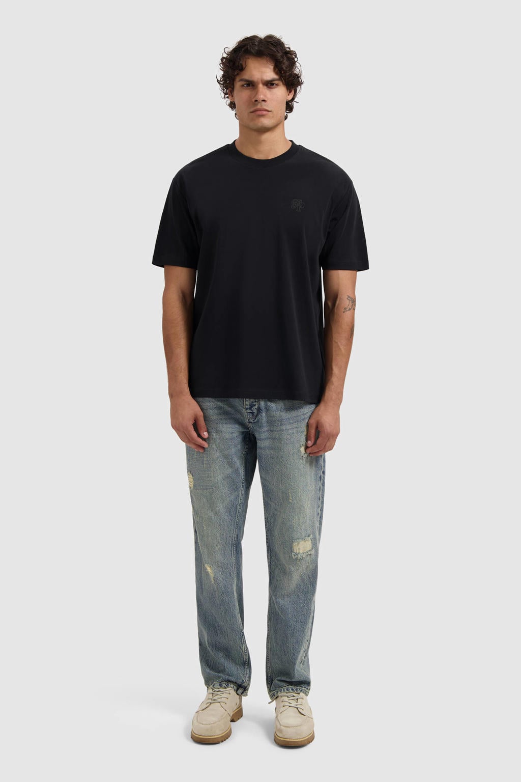 Zwarte heren Pure Path oversized T-shirt van katoen met effen, korte mouwen en ronde hals