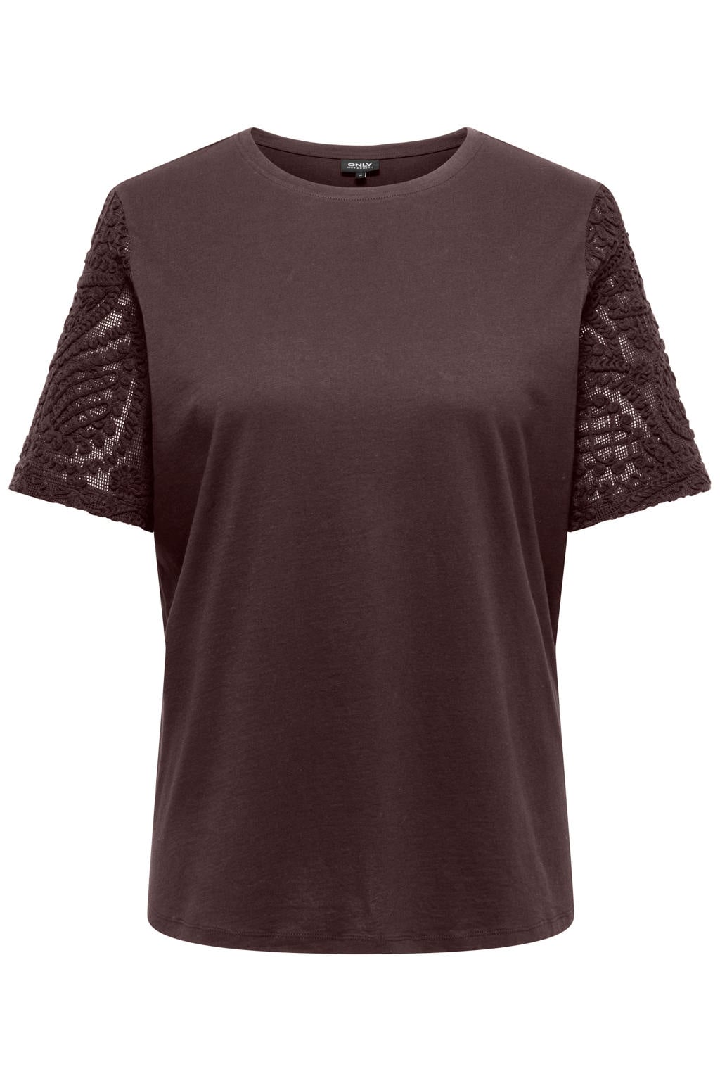 Bruine dames ONLY CARMAKOMA top met effen, korte mouwen en ronde hals