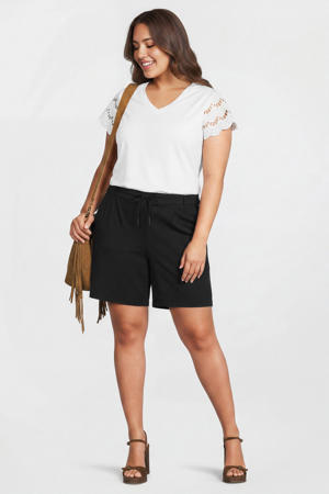regular high waist gestreepte cargo short zwart