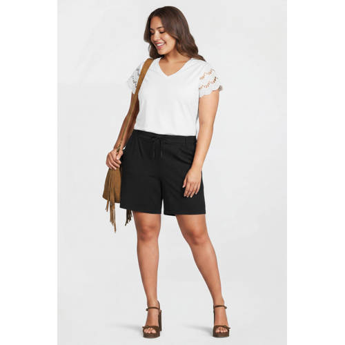 ONLY CARMAKOMA regular high waist gestreepte cargo short zwart afbeelding