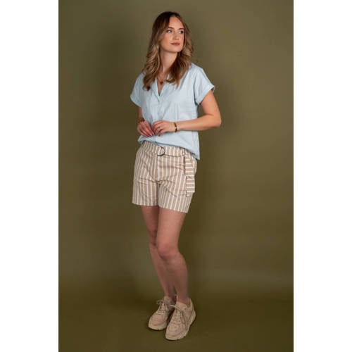 TQ-Amsterdam straight high waist gestreepte casual short beige afbeelding