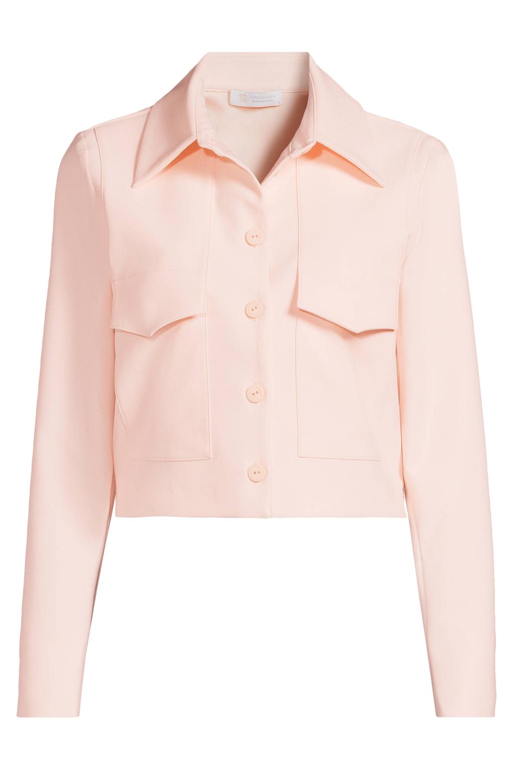 Lichtroze dames TQ-Amsterdam travelstof getailleerde blazer met effen, lange mouwen, reverskraag en knoopsluiting