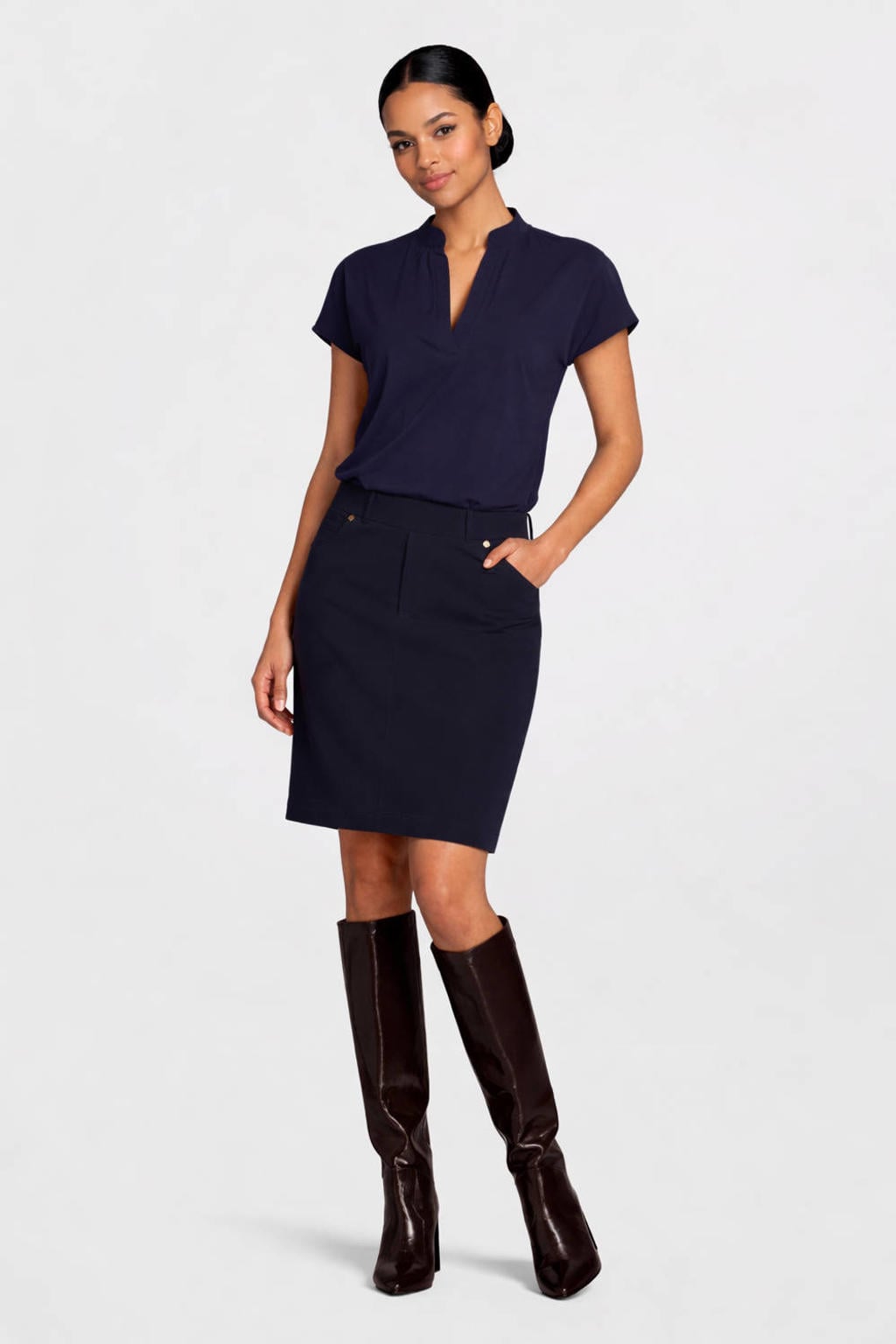 Marineblauw dames TQ-Amsterdam kokerrok blauw gemaakt van polyester en met elastische tailleband
