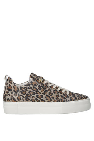 leren sneakers met panterprint beige/bruin