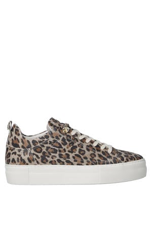 leren sneakers met panterprint beige/bruin