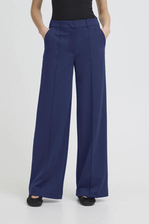 wide leg regular waist broek donkerblauw