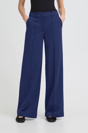 wide leg regular waist broek donkerblauw