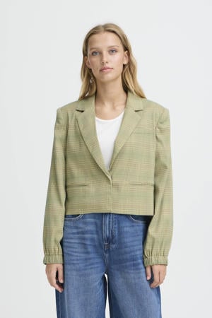 geruit cropped blazer lichtgroen