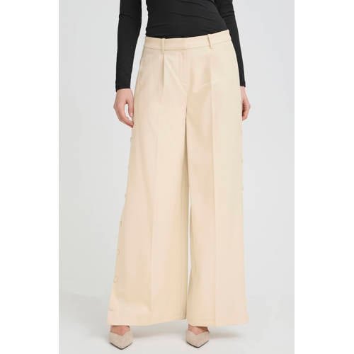 ICHI wide leg regular waist broek ecru afbeelding