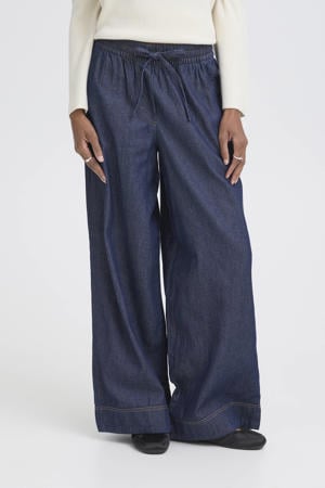 high waist wide leg jeans dark blue denim